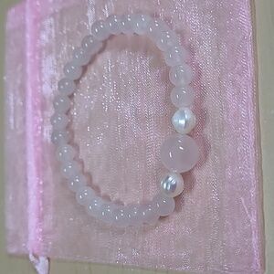 'Pure Love' Rose Quartz/Freshwater Pearl Beaded Bracelet Hand Crafted NWT
